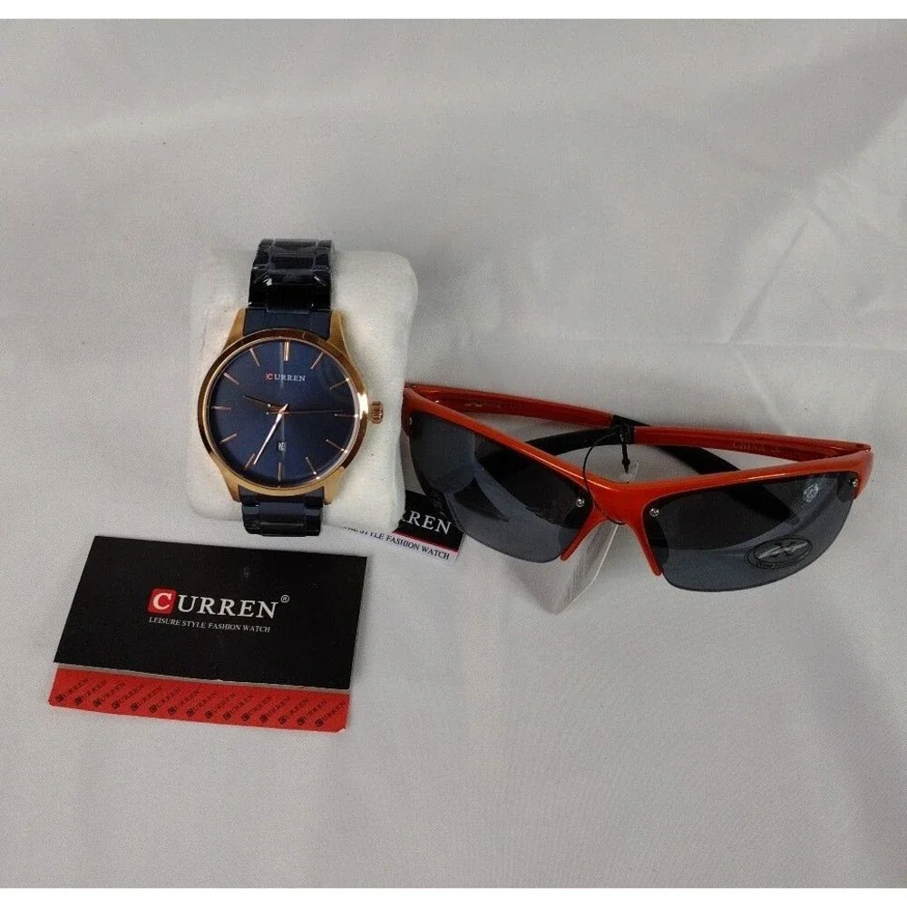 Men's Fashion Watch with Date. Blued Metal Band/Rose Gold - Gift with Purchase